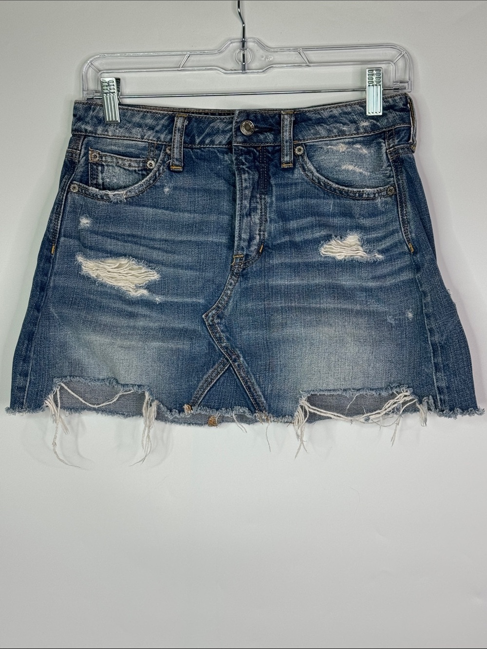 American Eagle Distressed Button Fly Jean Skirt Size 4